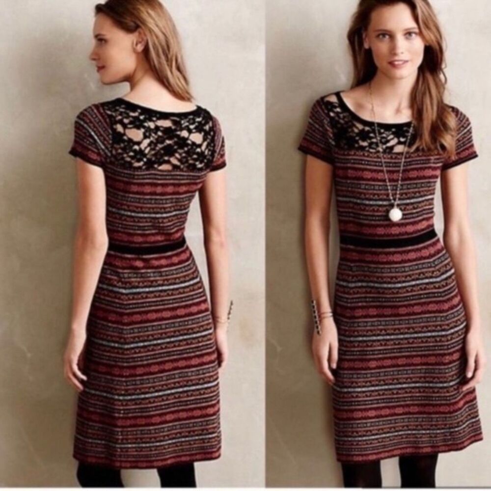 Anthropologie Sparrow Fair Isle Sweater Dress Lace Cashmere Blend Striped Sz S